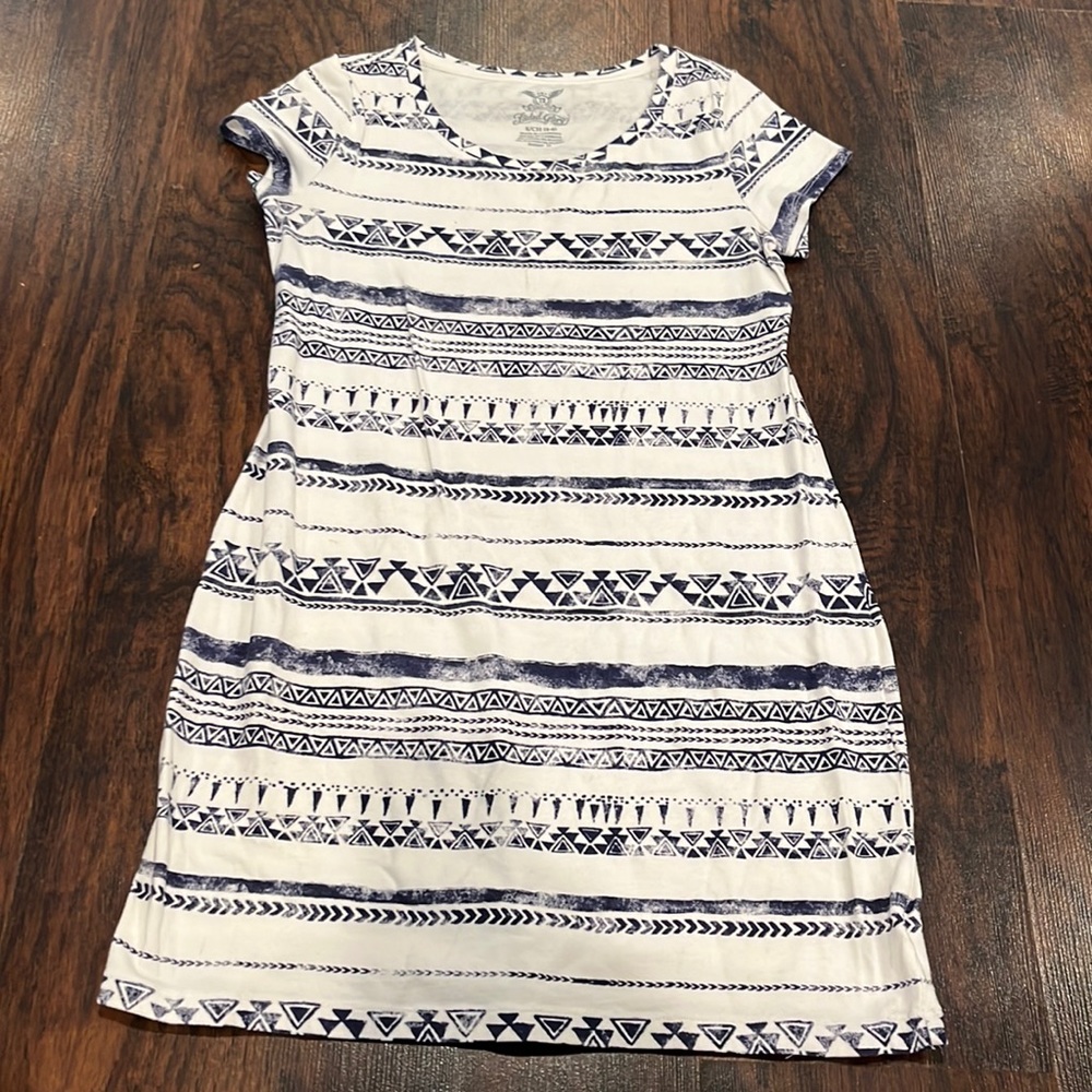 Blue and white striped print dress